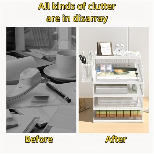 File sorter for Desk Metal Mesh Office A4 Paper Organizer Document File Letter Brochure Filling Tray Rack Shelf Carrier(Black)