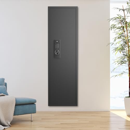 KEIKI 53" In Wall Gun Safe Rifles Adjustable Shelves, Digital Touch Panel Steel Cabinet w/Retractable Handle, Dual Alarm Quick Access Long Gun Defense Secure Storage for Firearm Valuables, Black