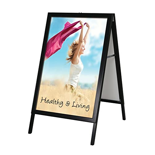 M&T Displays Sandwich Board Slide-in A Frame Double Sided, Picture, Poster, Advertising Display Menu Board, Aluminum Sidewalk Pavement Sign Holder (Black, 30x40 inch)