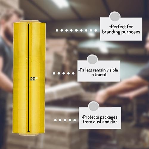 PSBM 8 Rolls Yellow Stretch Film/Wrap 20 Inch x 1000 Feet, 70 Gauge Heavy Duty Industrial Strength Shrink Plastic Wrap for Moving, Packing, Shipping, Pallet Wrapping & Storage