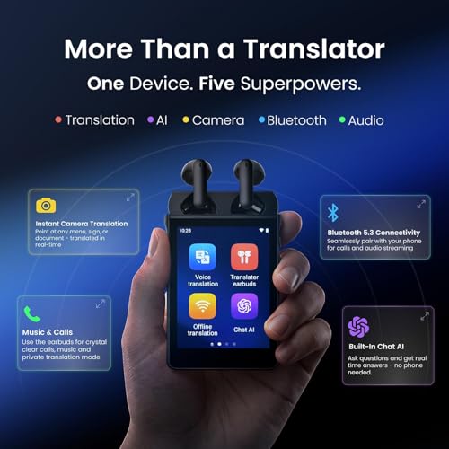 AI Translation Earbuds Real Time | Translator Earbuds with Camera Translation | 144 Languages | Built-in ChatGPT | No Subscription | Bluetooth for Travel, Business & Education
