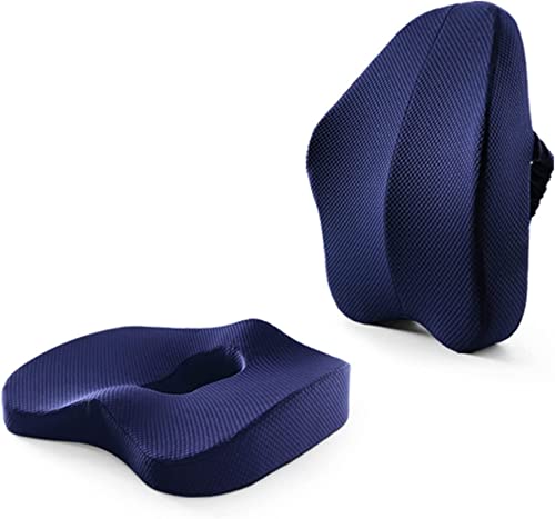 GIENEX Memory Foam Lumbar Pillow and Seat Cushion Combo, Ergonomic Lower Back Lumbar Pillows with 3D Stereo Multi-Point Support, for Office Chair, Car Seat, Wheelchair