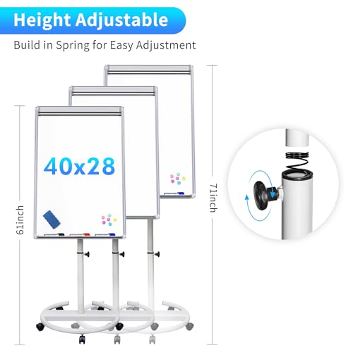 Maxtek Whiteboard on Wheels 40 x 28 in, Magnetic Rolling Dry Erase Easel