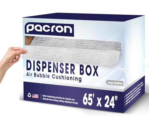 Bubble Roll Wrap 24" x 65', 1-Pack with Dispenser Box Perforated Cushioning
