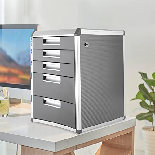 Desktop Drawer Organizer, 5 Drawer Office Storage Filing Cabinet File Cabinet with Lock and Label bar for Homes, Offices, Schools (5 Drawers)