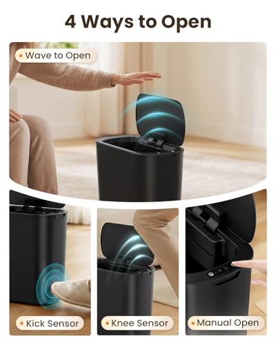 Cesun 5 Gallon Automatic Bathroom Trash Can with Lid, Black, Touchless