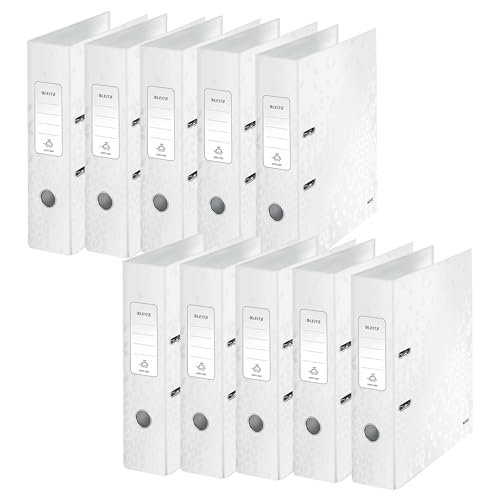 Leitz 180° Wow Laminated 80mm Lever Arch File Pearl White Pack of 10