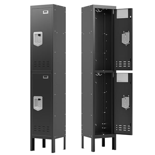 SAPITAL Metal Locker for Home, Dressing Room, 66" Steel Storage Lockers for Employees, Lockable Locker Cabinet with 2 Doors (Black)