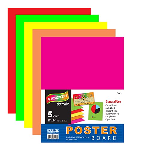 BAZIC Products Fluorescent Color Poster Board, 11 x 14 in, 5 Ct, 48-Case