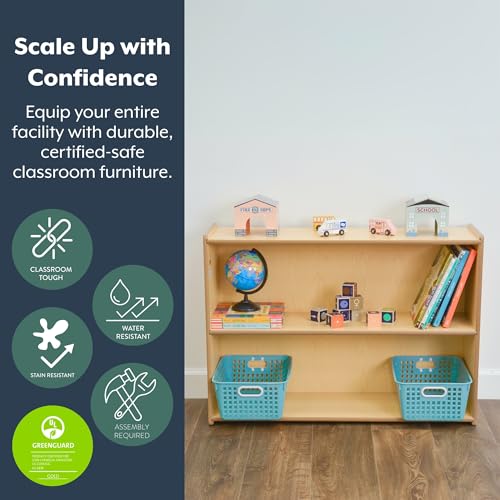 Angeles Value Line Narrow 2-Shelf Storage, 36" L x 26" H, Kids Storage Organizer, Kids Bookshelf for Classroom, Playroom, Nursery, Montessori School, Natural