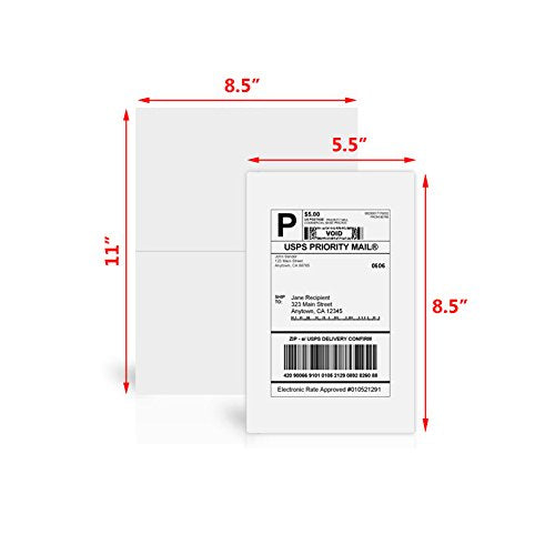 FungLam Shipping Labels with Self Adhesive, for Laser & Inkjet Printers, 8.5 x 5.5 Inches, White, Pack of 2000 Labels