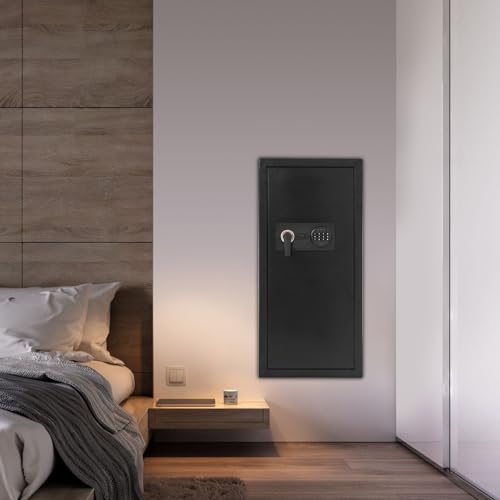 Wall Embedded Safe, Hidden Wall Safe with Dual Alarm, Password Lock & Type-C Emergency Power - Steel Security Box for Home Office Bedroom Jewelry Storage - Safety Cabinet, Black, 14.57x3.94x31.5in