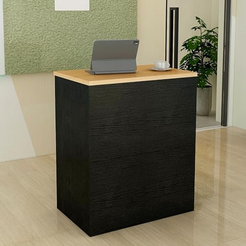 FKTHYO Reception Desk Counter Table, Small Reception Room Front Desk with Drawer, Wooden Computer Desk Reception Table, Retail Counter for Salon Checkout Office Hotel, Black