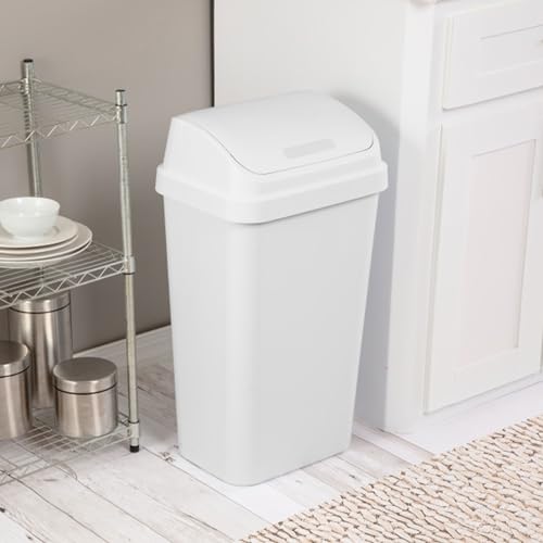 Sterilite Swing Top Wastebasket, Trash Can, 13 Gallon, White, 12-Pack