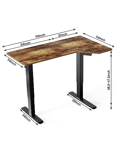 Marsail L Shaped Electric Standing Desk, 55x34 Inch Desk Adjustable Height with Headphone Hook, Large Computer Sit Stand for Home Office Sturdy Writing Workstation, Rustic (MSEDS2B1)