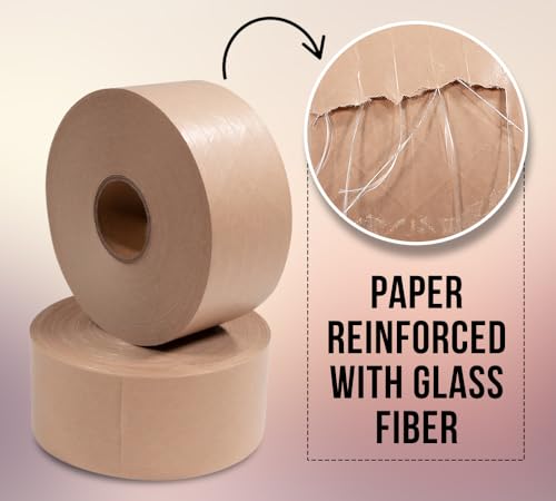 Mytee Products 16 Rolls 2.75"x450' Water Activated Tape - Reinforced Gummed Tape for Package - Strong Adhesive & Holding Power Kraft Paper Tape - Brown Packing Tape for Sealing Box (7200 feet Total)