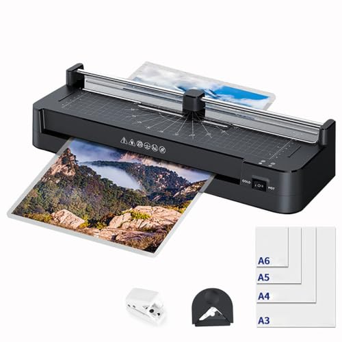 A3 Laminator Machine, Thermal Laminator with Laminating Sheets 40pcs, 355mm/min, 2 Minutes Quick Warm-up, Punch&Corner Rounder, for A3 A4 A5 A6 with Paper Trimmer