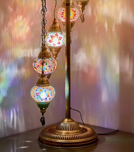DEMMEX Turkish Moroccan Mosaic Floor Lamp, 9 Globes, 6ft Tall – Tiffany Style Standing Lamp with Handmade Mosaic Globes for Bedroom, Living Room, Entryway, Customizable