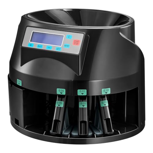 Coin Sorter and Counter, 5 Denominations, Up to 225 Coins/Min, LCD