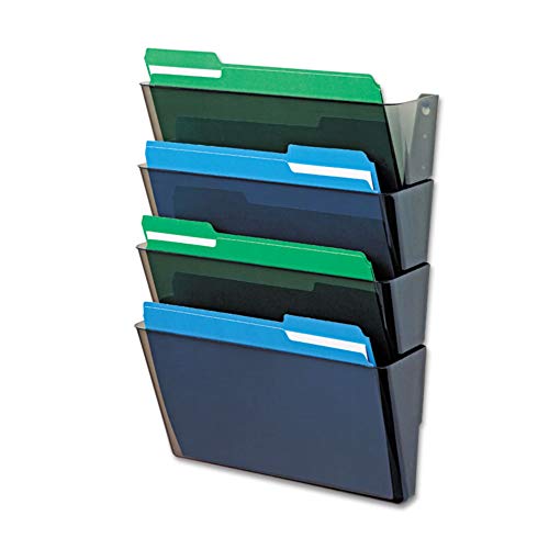Deflecto Stackable 4-Pocket Wall File – Smoke Letter Size Document Organizer, Durable Plastic File Holder for Office, Classroom, Mailroom, Wall Mount Storage & Paper Sorting (73402-AMZ)