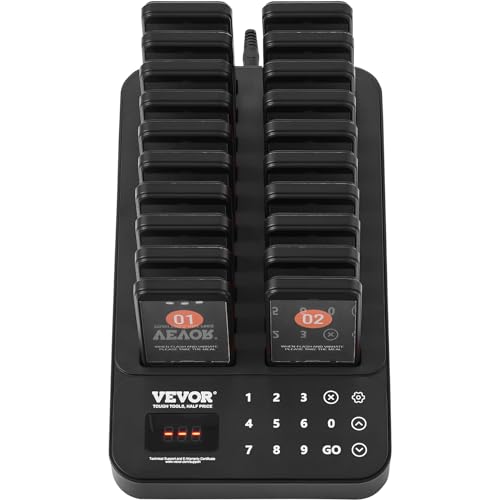 VEVOR Restaurant Pager System,Touch Screen Keyboad Wireless Long Range Lineup Waiting Queue Signal, Guest Customer Calling Beepers with Vibration & Flashing, 20 Buzzers