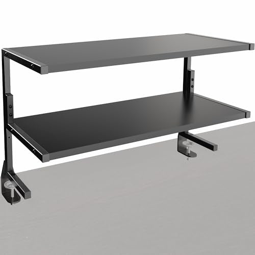 VIVO Black Clamp-on 30 inch 2-Tier Desk Shelf, STAND-SHELF30C