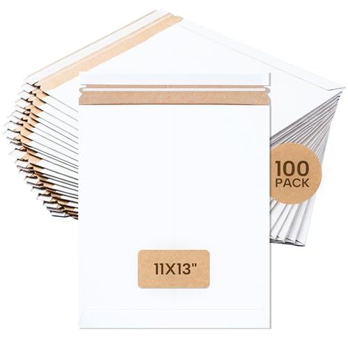 BOX USA Rigid Mailers 11" x 13" (100-Pack) - Cardboard Mailer Envelopes for Photos, Documents, Art Prints - Stay Flat
