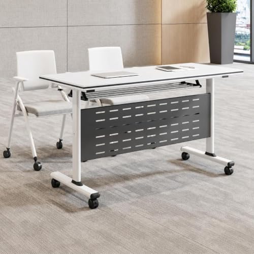 RIXNOMA Folding Conference Table with Wheels, Modular Joinable Meeting Table for Office, Training, Classroom and Seminar Use