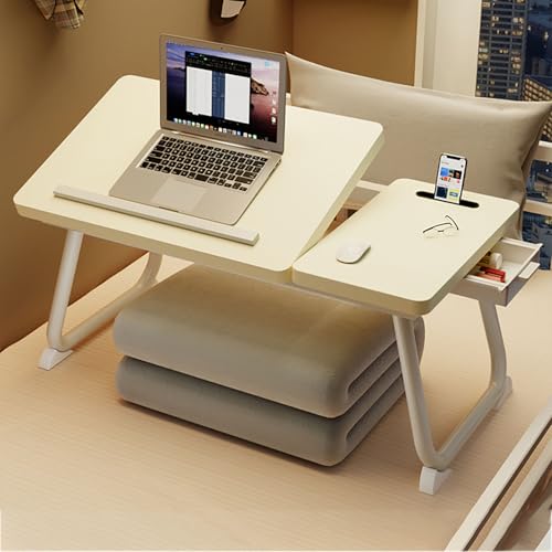 RJYYYDS Adjustable Laptop Desk with Drawer Storage, Foldable Legs, Cup Holder, and Tilted Surface, Portable Lap Desk for Bed, Couch, Home Office, Breakfast Tray,J-