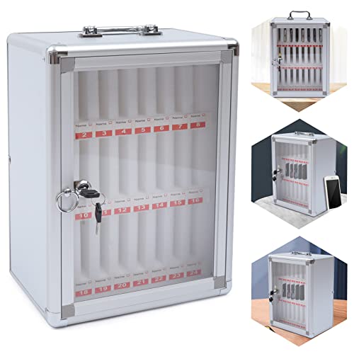 Aluminum Alloy Pocket Chart Cell Phones Storage Cabinet for Cell Phones, Mobile Phone Safe Storage Gadget for Classroom Home Table Office, Wall-Mounted with a Locked, Can be Carried by Hand (24 Slots)