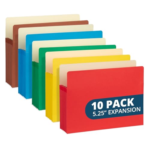 Blue Summit Supplies 10 Expanding File Pockets, Letter, 5.25", Assorted