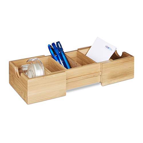Relaxdays 3 x Accessories Bamboo Desk Set, Document Tray for A4, Letter Holder, Pen Organizer, Natural