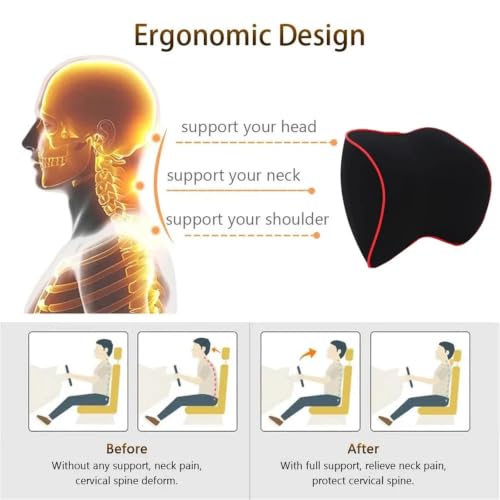 SamLng Memory Foam Car Seat Pillow Set, Neck Headrest Lumbar Back Support Cushion(Black Red Set-1)