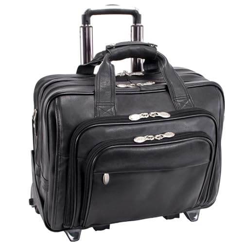 McKleinUSA I Series, Gold Coast, Full Grain Cashmere Napa Leather, 17" Leather Patented Detachable -Wheeled Laptop Briefcase, Black (43185), One Size