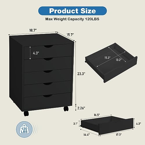 OLIXIS 5 Drawer File Cabinet with Wheels, Under Desk Storage Printer Stand