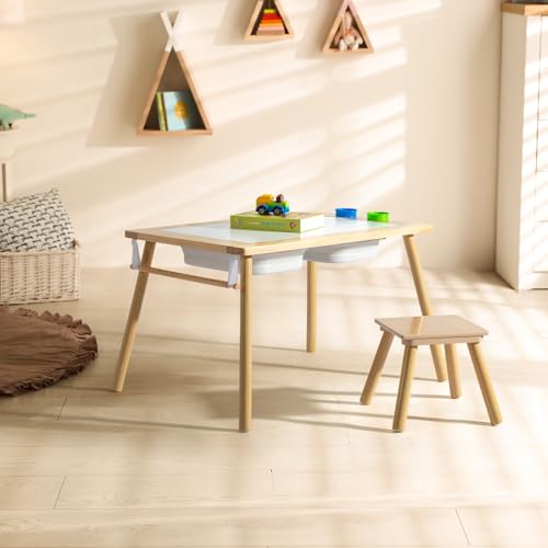 Vasitelan Wood Table and Chair Set, 3 in 1 Table