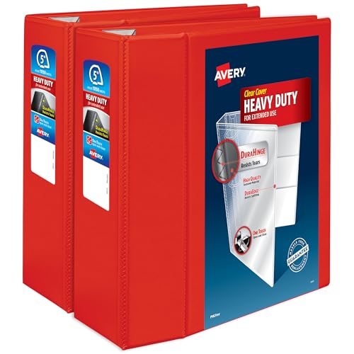 Avery® Heavy-Duty View 3 Ring Binder, 5" EZD® Rings, 2 Red Binders