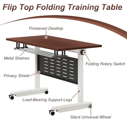 Pubaerkk Large Conference Room Table, Folding Conference Table with Wheels, Mobile Meeting Desk, for Office Classroom Seminar Training, Modular Spliced ​​& Combined, Brown,1pack,55x24x30 Inch