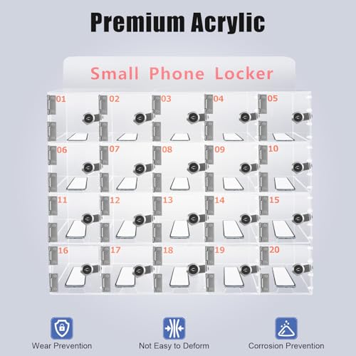 PerCbynne Cell Phone Locker for Classroom, 20 Slots Acrylic Phone Pocket Chart Storage Organizer, Wall-Mounted Classroom Telephone Storage for Office Conference Rooms
