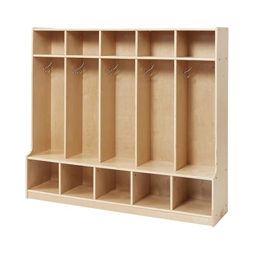 Back2School Express 5-Section Cubby Storage Coat Locker with Bench, Kids Furniture, Natural