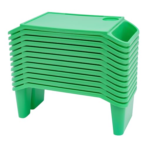 12 Pcs Kids Lap Desk Tray, Plastic Breakfast Laptop Trays, Portable Snack Lap Bed Table with Side Pockets and Slot for Eating, Writing, Drawing, Game (Green)