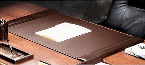 Dacasso 34” x 20” Chocolate Brown Luxury Leather Desk Pad with Side Rails - Executive Desk Surface Protector - Blotter for Writing