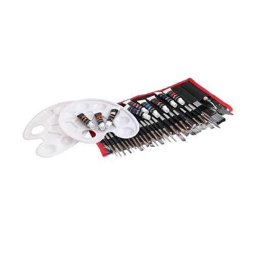 BXFIRS Nylon Hair White Acrylic Art Brush Set 24 Combination Paintbrush Sets