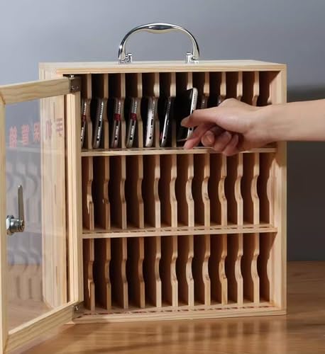 USZWBY Cell Phone Locker Natural Wooden Mobile Phone Jail Cubbies w/Charger, Large Capacity Cell Phone Storage Cubbies, Classroom Test Secure Lock Box for Phones（One Color-24 Slots）