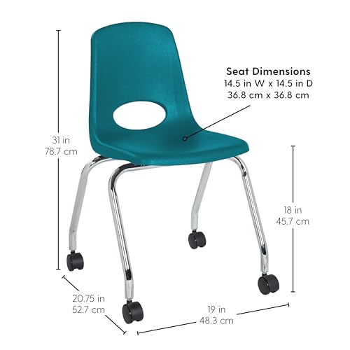 FDP 18" Mobile School Chair with Caster Wheels - Teal (2-Pack), 10372-TL