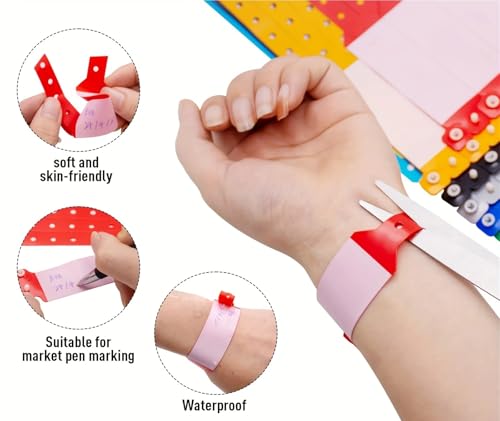 60pcs Disposable Plastic Wristbands Handwritten ID Snap Party Bracelets Unisex(Pink)