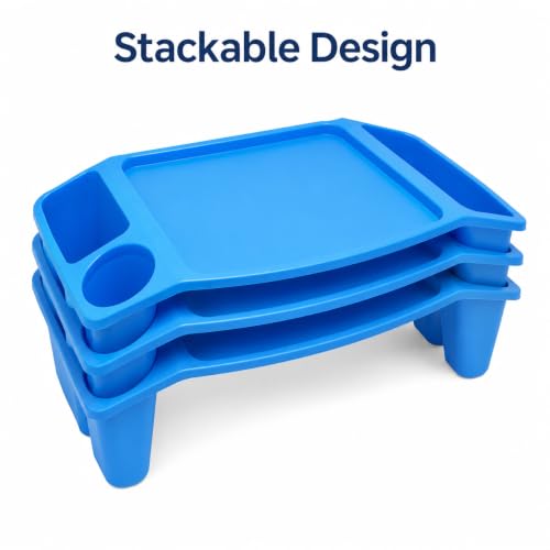 Basicwise 2-Pack Blue Activity Desk Tables with Cup Holders & Storage