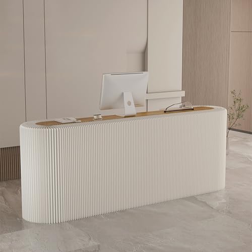 Reception Desk Front Counter Desk with 3 Tier Wood Panels Retail Counter for Checkout Computer Table for Hotel Lobby Clothing Store Office