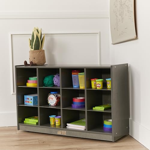 ECR4Kids 12 Cubby Mobile Tray Storage Cabinet, 3x4, Grey Wash