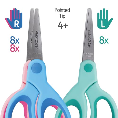 Westcott E-2054S 00 Soft Grip Kids 5 inch Scissors - Assorted Colours (Set of 24)